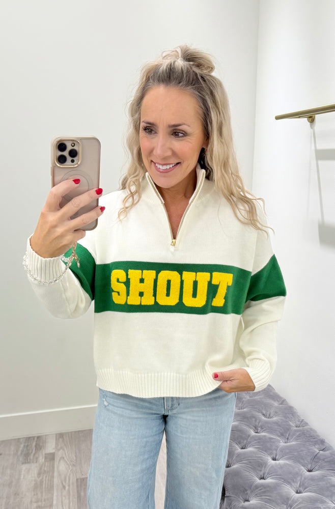 Varsity Quarter Zip SHOUT Ivory/Yellow/Green