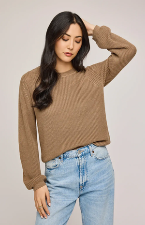 Maxine Pullover Sweater w/ Back Cut-Out Heather Taupe