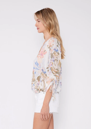 Kristen Ruched Sleeve Blouse Periwinkle Floral