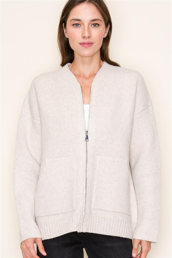 Nora Sweater Bomber Jacket Oatmeal-Mapel Boutique