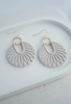 Clay Earrings Art Deco Dangles - Greige