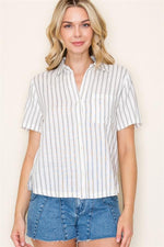 Emily Button Down White w/ Black Stripe
