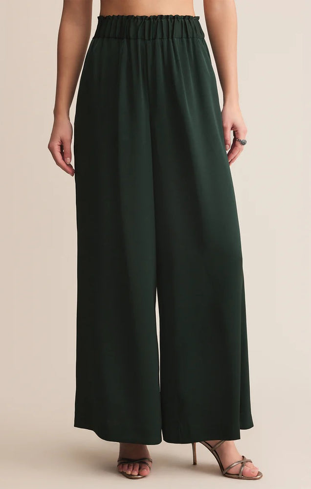 Isolde Wide Leg Satin Pant Garland Green