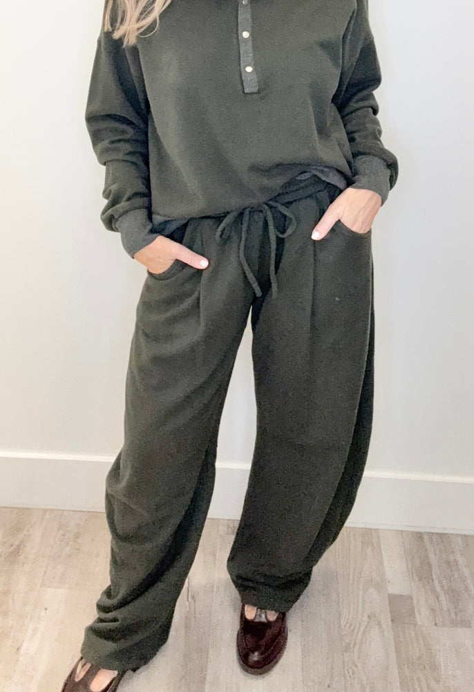 Barrel Leg Pant Garment Dyed - Hunter Green