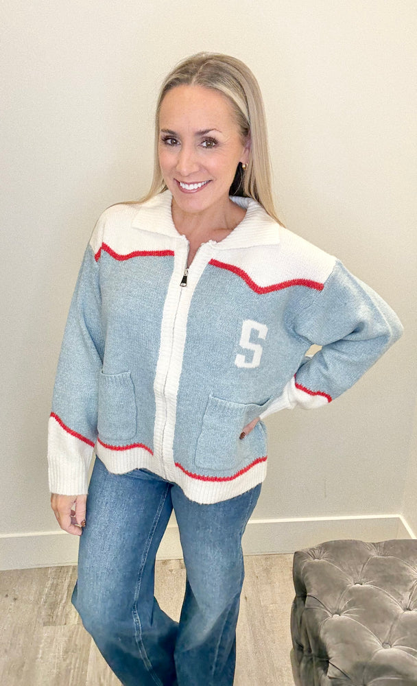 Alpine Ski Zip Sweater Sky Blue