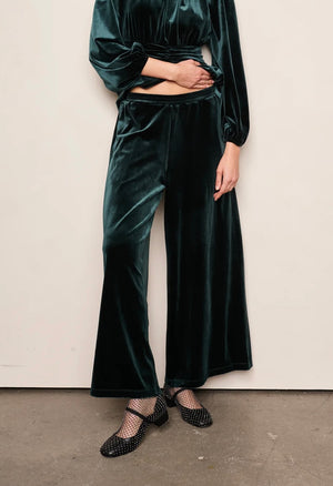 Paloma Velvet Wide Leg Pant Emerald