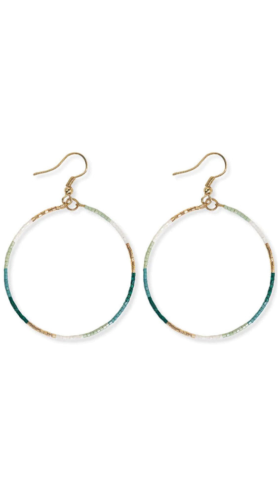 Kelly Color Block Beaded Hoop Earrings Emerald