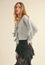 Claudette V Neck Bow Detail Sweater Heather Grey