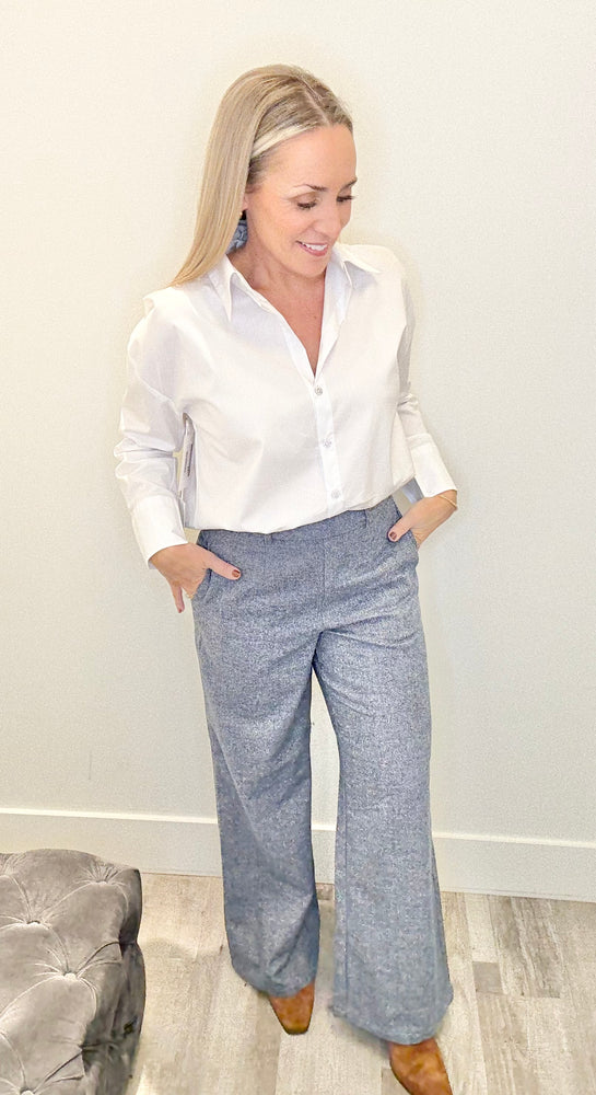 Pleated Wide Leg Woven Pant Blue