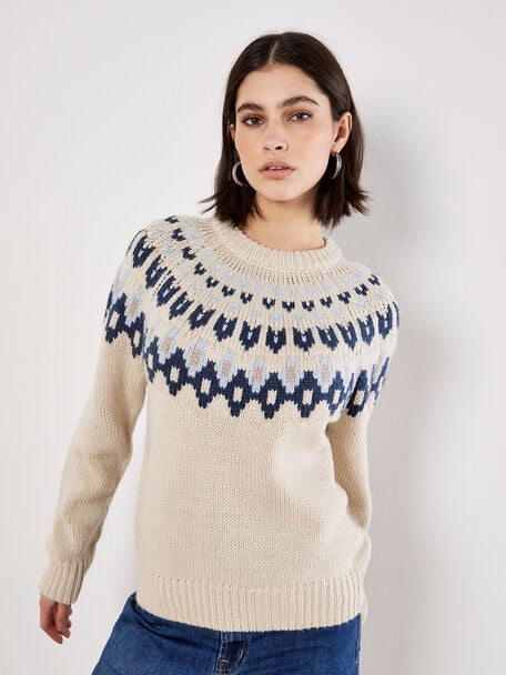 Fair Isle Crewneck Sweater Stone