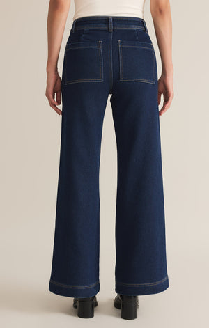 Rilynn Wide Leg Denim Trouser Dark Rinse