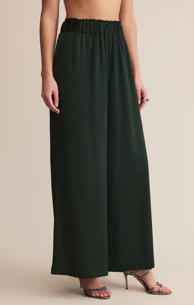 Isolde Wide Leg Satin Pant Garland Green