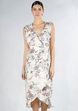 
            
                Load image into Gallery viewer, Wrap Dress w/ Bodice Overlay Natural Floral
            
        