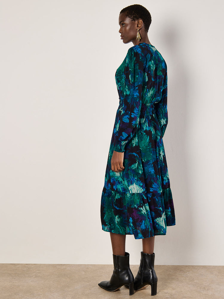 Paintbrush Floral Tier Midi Dress