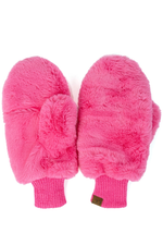 Faux Fur Mittens w/ Sherpa Lining - Hot Pink