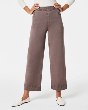 Spanx Stretch Twill Wide Leg Crop Pants Smoke