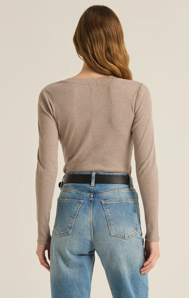 Sirena Rib Long Sleeve Tee Heather Taupe-Mapel Boutique