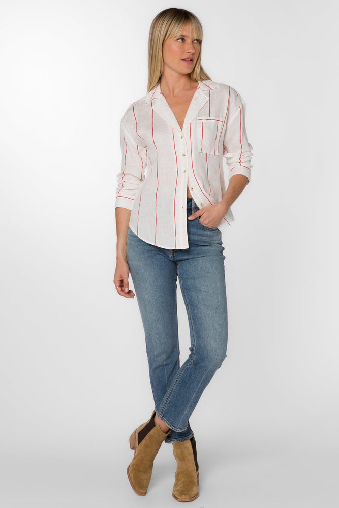 Lyla Button Down Red/White Stripe