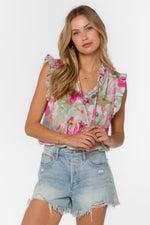 Colima Top Painted Floral Pink/Green