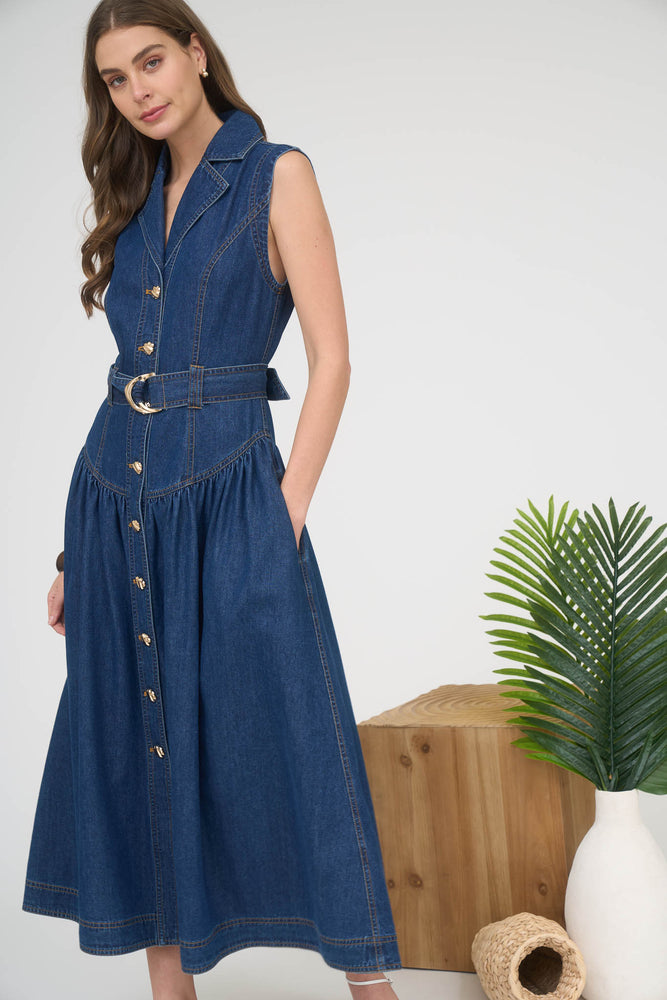 Dakota Collared Denim Dress Mapel Boutique Dakota Collared Denim Dress Mapel Boutique