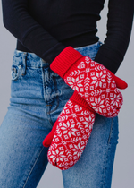 Snowflake Mittens - Red