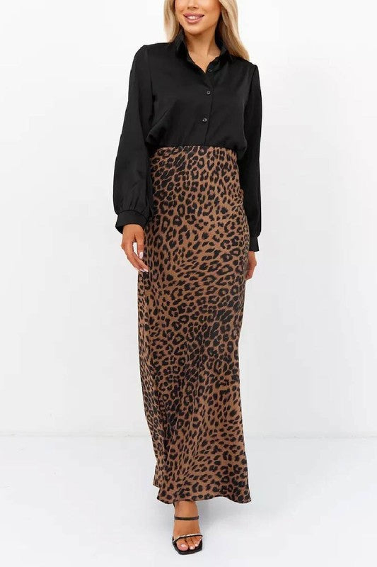 Lilith High Waist Maxi Skirt Leopard