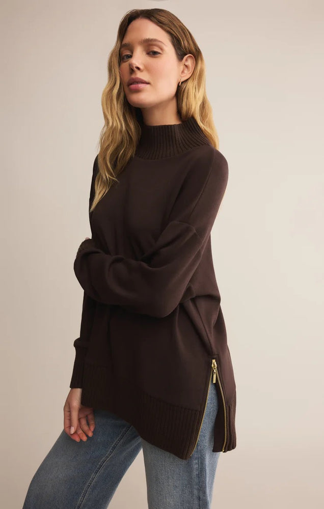Sable Luxe Mock Neck Top Chocolate Cherry