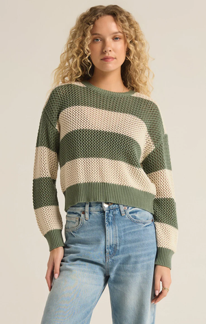 Broadbeach Stripe Sweater Palm Green