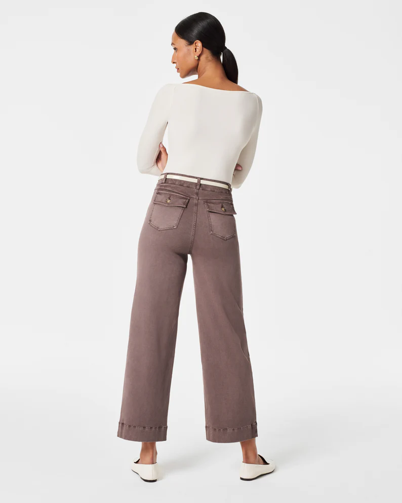 Spanx Stretch Twill Wide Leg Crop Pants Smoke