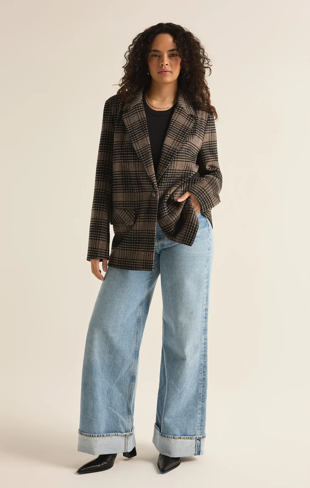 Kingston Relaxed Plaid Blazer Latte-Mapel Boutique