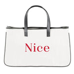 Naughty Nice Canvast Tote w/ Leather Handles