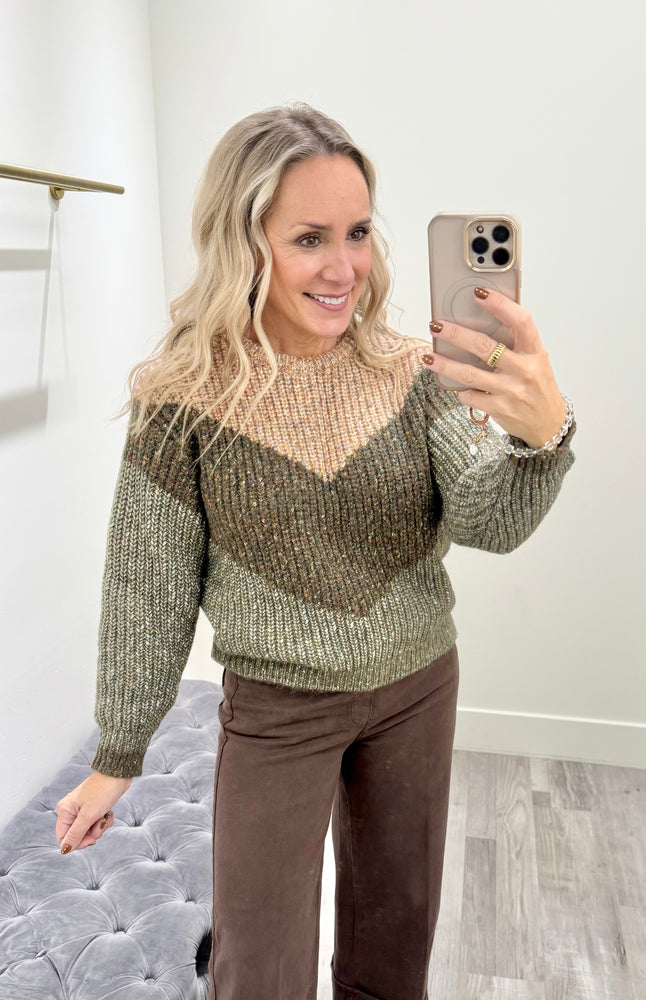 Chevron Sweater Olive/Taupe