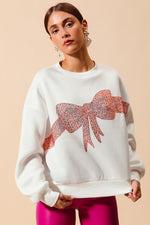 Rhinestone Bow Pullover Ivory/Red