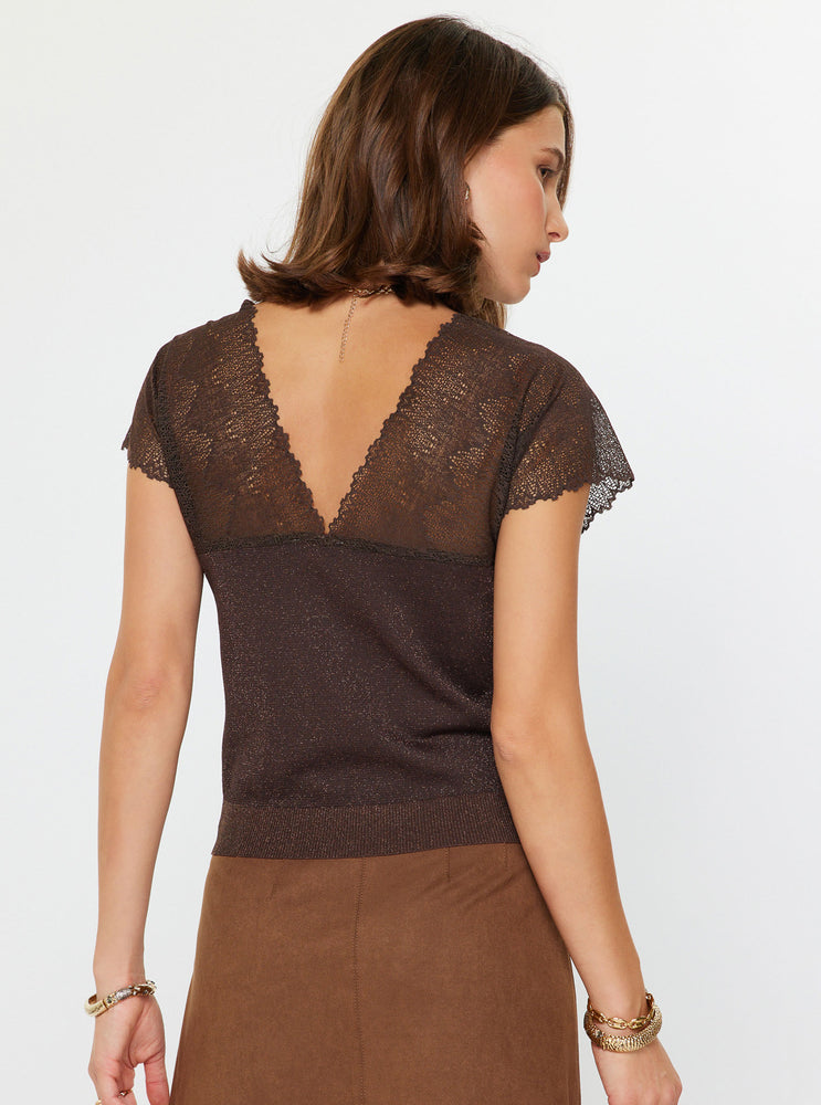 Charlotte Lace Shoulder Top Brown