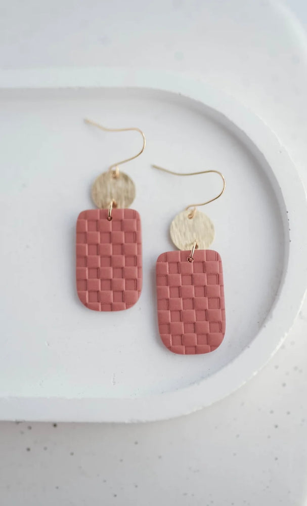 Clay Earrings Checkered Dangles - Suede