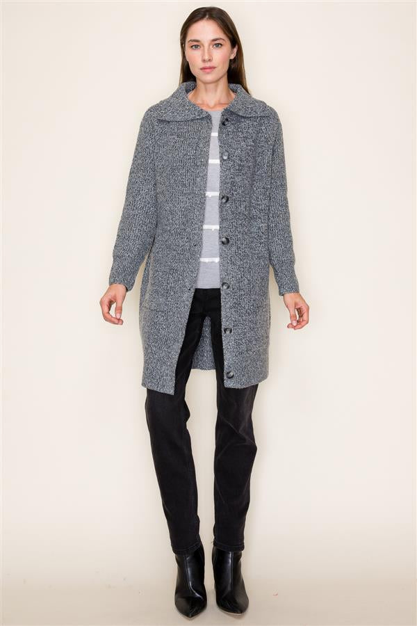 Keaton Button Down Cardigan Coat Charcoal