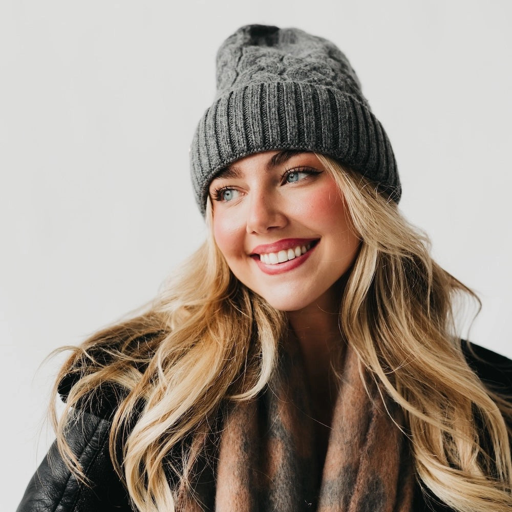 Satin-Lined Cashmere Beanie Charcoal