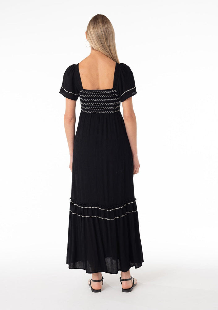
            
                Load image into Gallery viewer, Square Neck Smocked Maxi Dress Black/Ivory
            
        