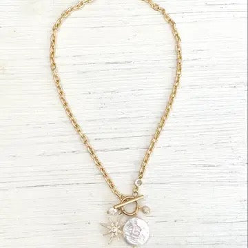 Freshwater Pearl Coin Charm Necklace