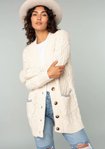 Oversized Button Front Cable Knit Cardigan Natural