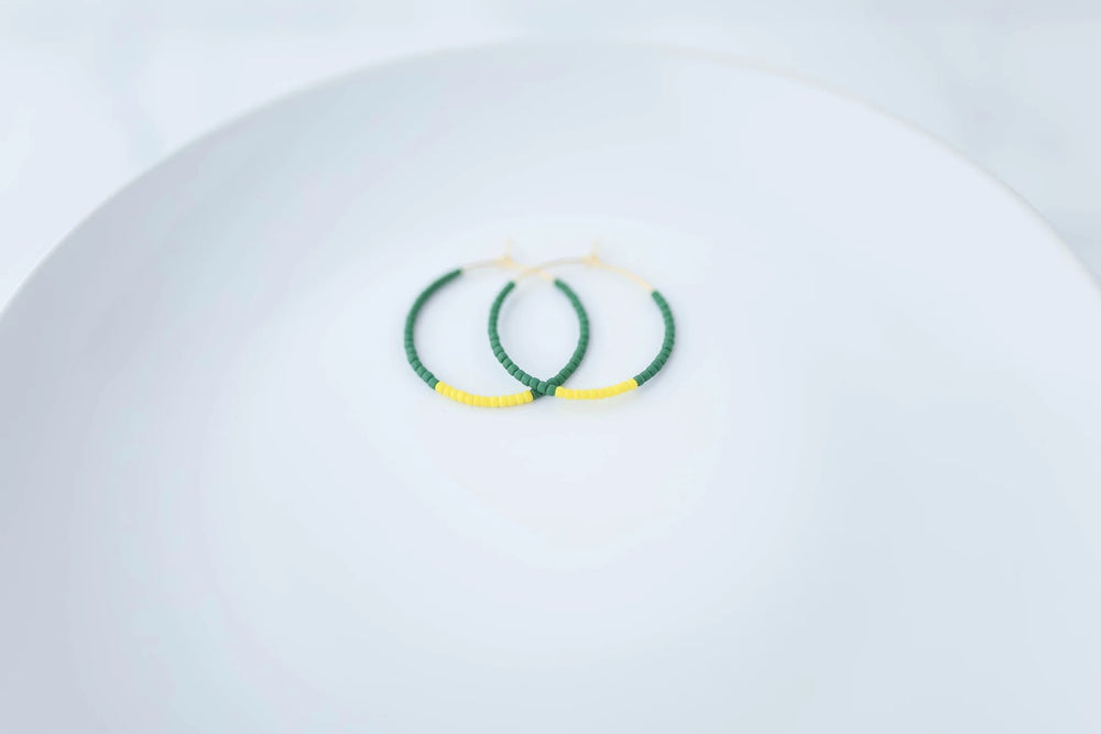 Beaded Oregon Hoops - UO Duck Green