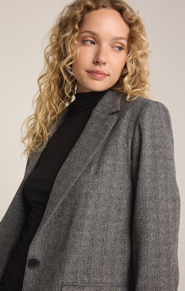 Leighton Herringbone Blazer Charcoal Heather