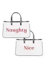 Naughty Nice Canvast Tote w/ Leather Handles