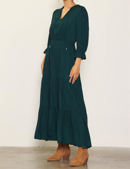 Split Neck Ruffle Maxi Dress Astro Green-Mapel Boutique