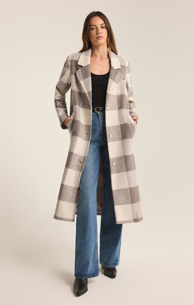 Conway Buffalo Plaid Coat Slate Grey