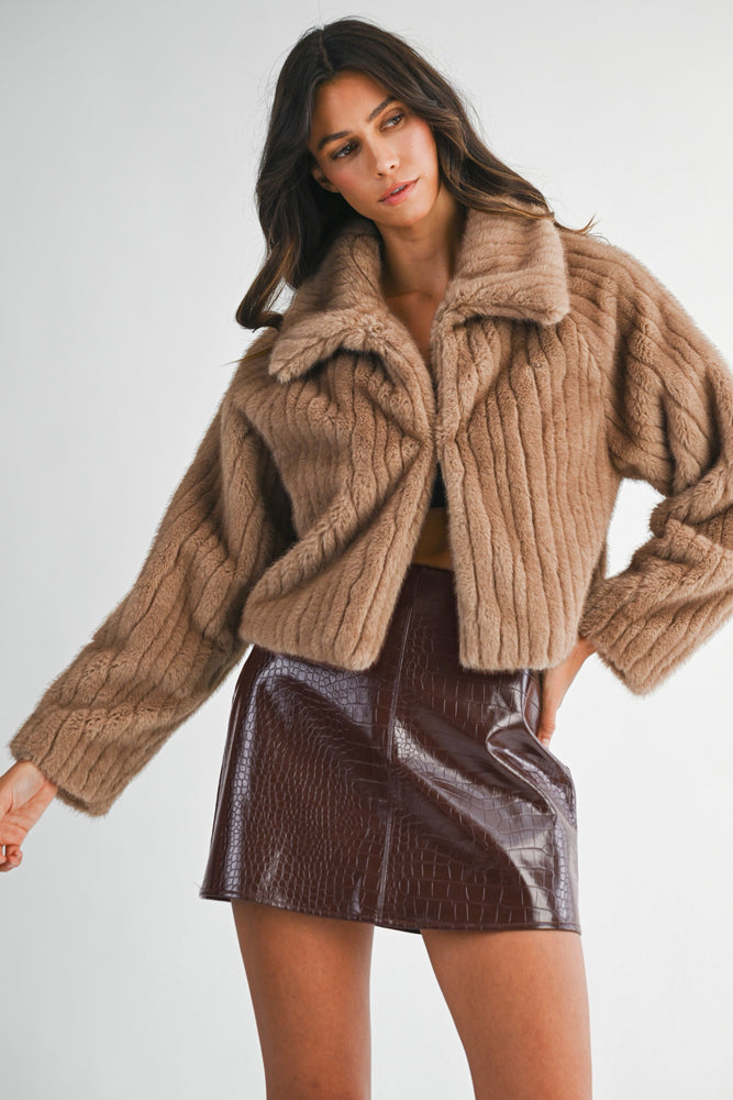 Maya Faux Fur Crop Jacket Mocha
