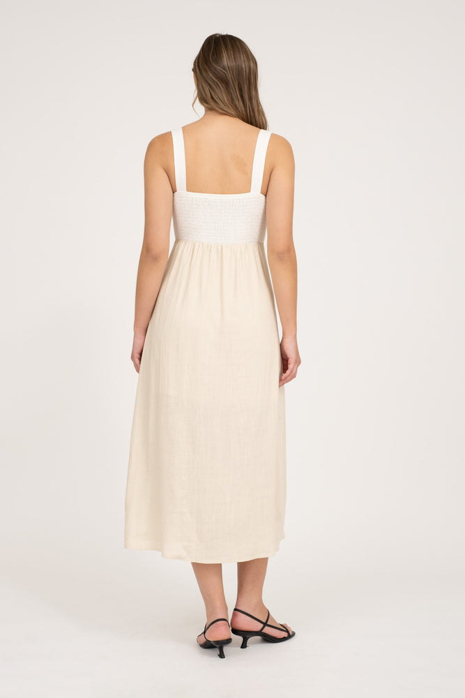 Colorblock Midi Dress Light Khaki