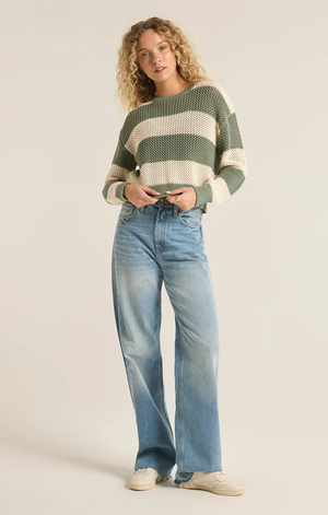 Broadbeach Stripe Sweater Palm Green