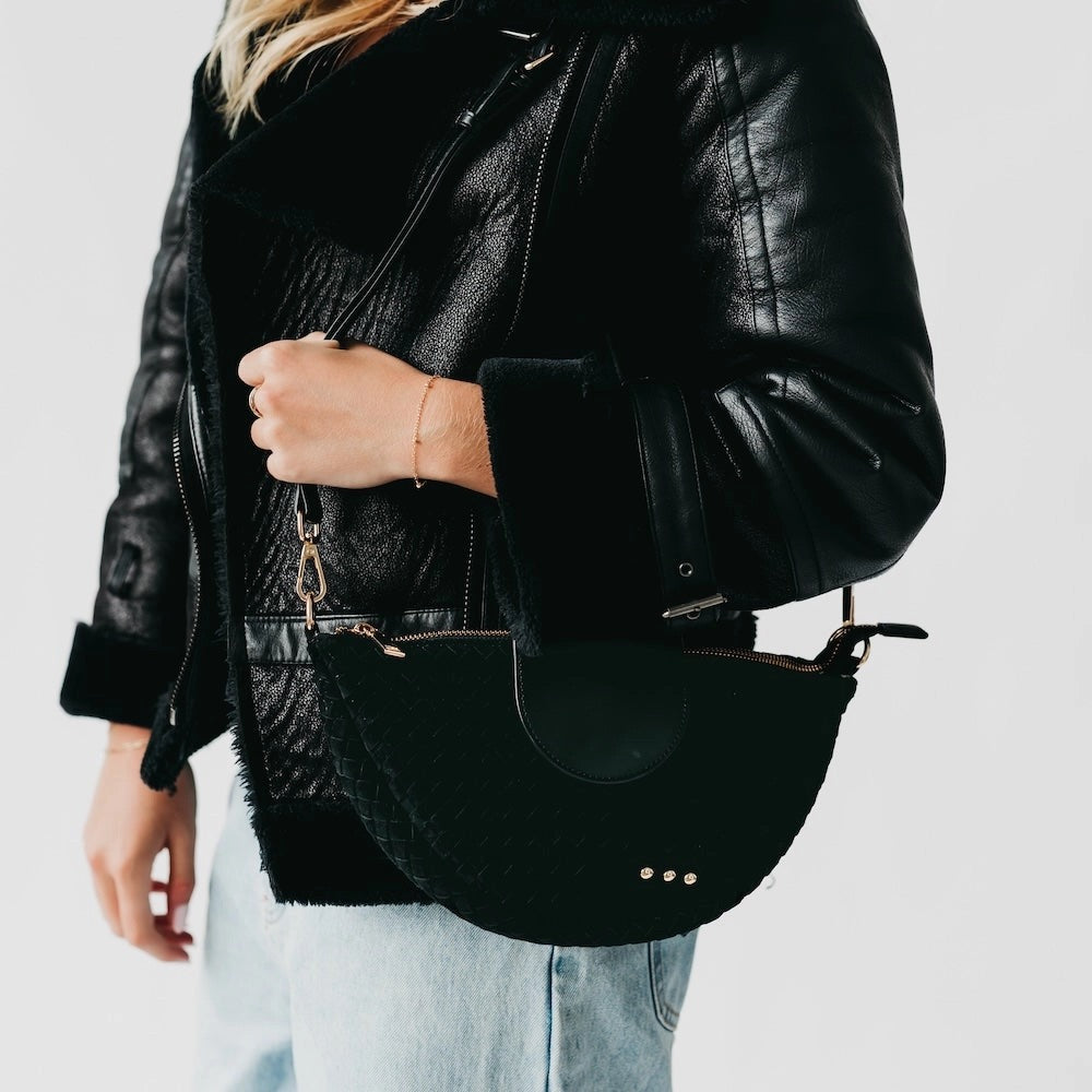 Selena Suede Flap Crossbody Black