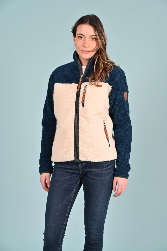 Blaise Sherpa Zip Jacket Ivory/Teal